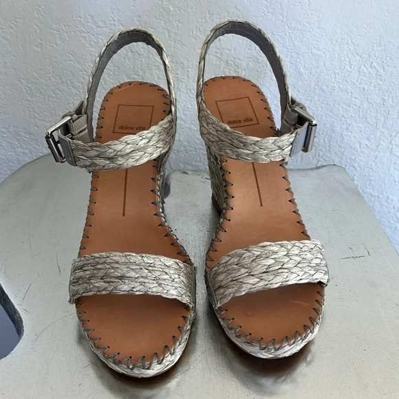Dolce Vita Gray Raffia Wedge Heels 7.5 - Picture 11 of 13
